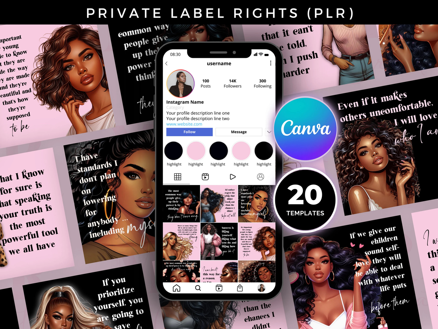 PLR Boss Babe Entrepreneurs Instagram Post Templates Bundle