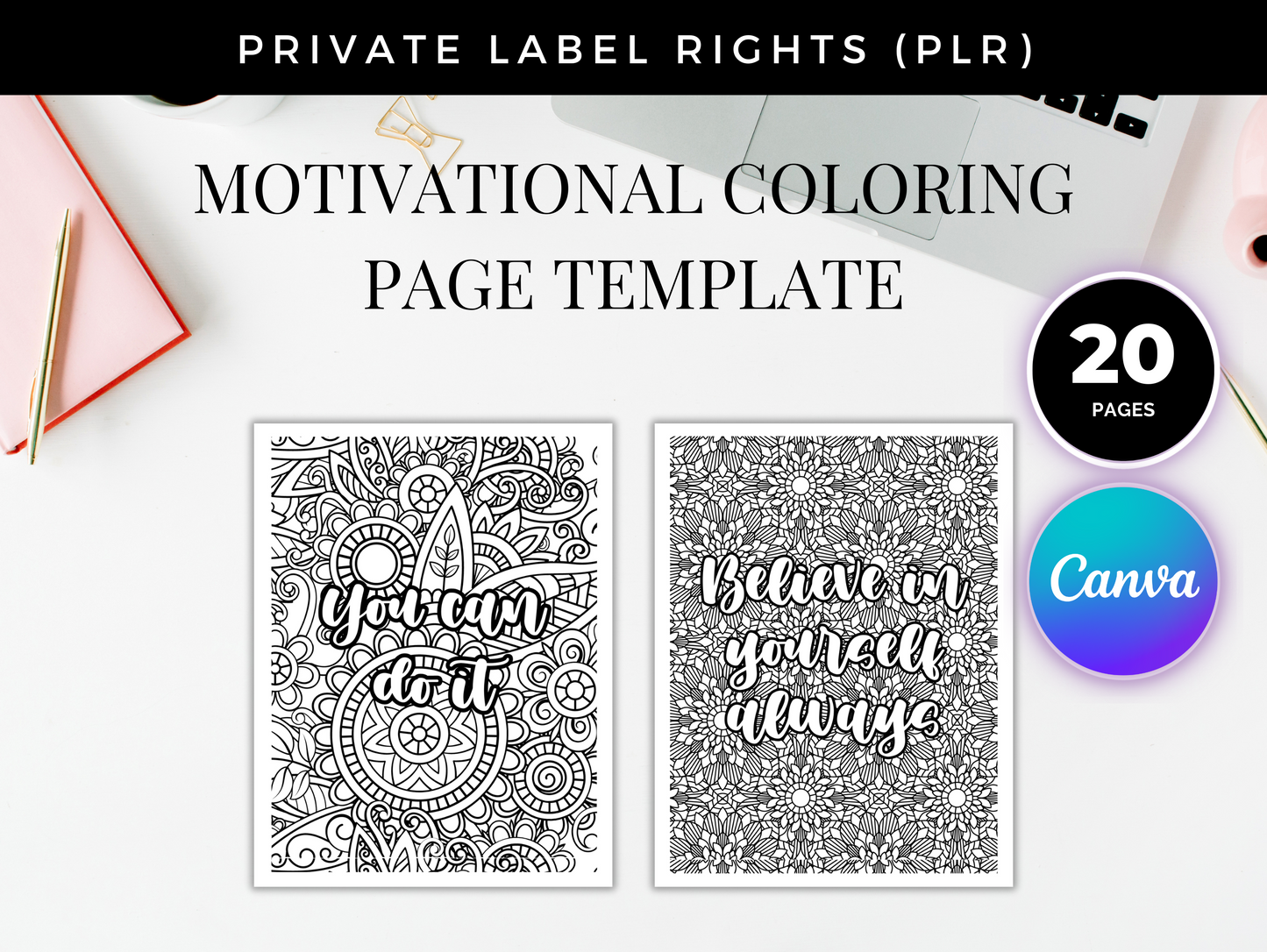 PLR 20 Motivational Coloring Pages Template
