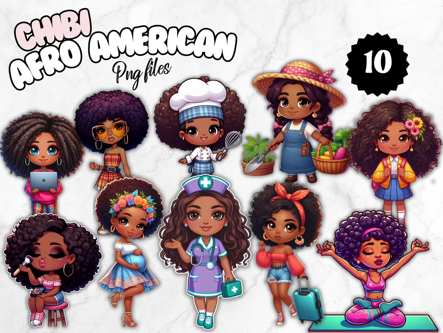 Chibi Afro American Women Clipart