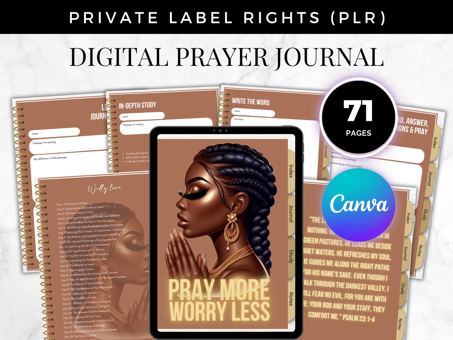 PLR Digital 30 Day Bible Study Guide Canva Journal
