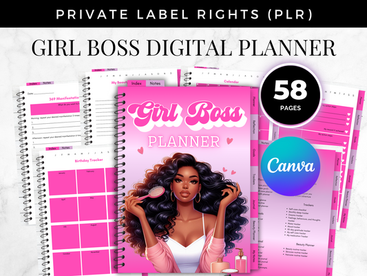 PLR Black Girl Boss Canva Digital Planner