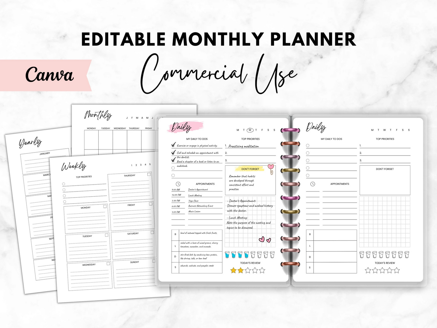 PLR Canva Bullet Yearly, Monthly, Weekly, Daily Journal