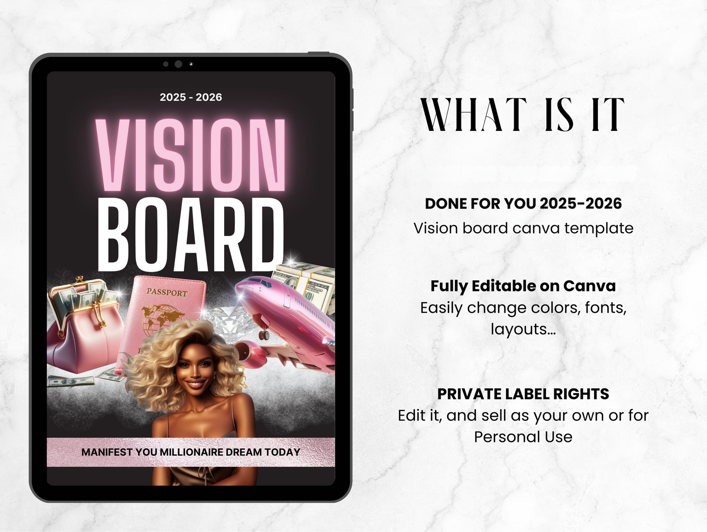 PLR Dated Vision Board 2025-2026 Journal Canva Template