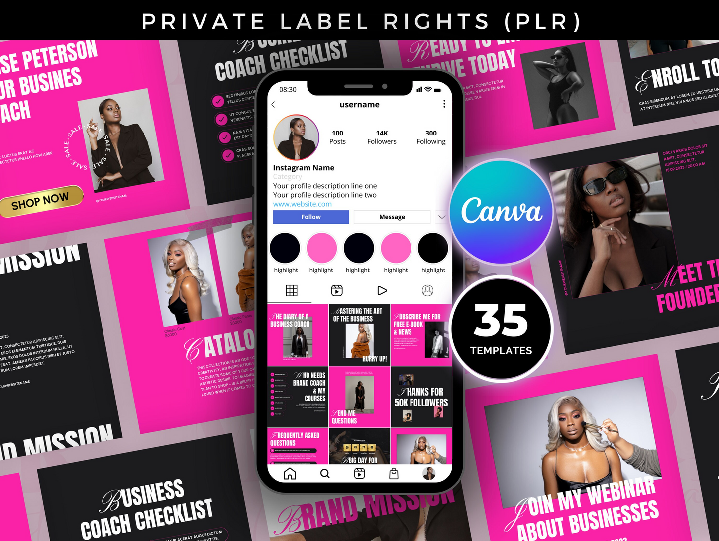 PLR Boss Babe Entrepreneurs Instagram Post Templates Bundle