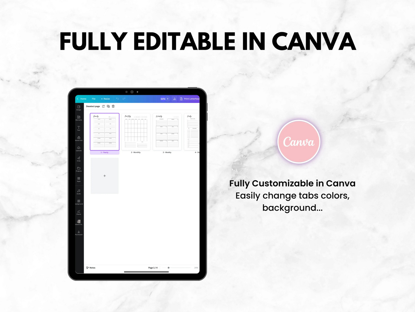 PLR Canva Bullet Yearly, Monthly, Weekly, Daily Journal