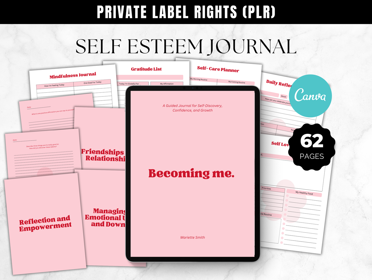 PLR self esteem Becoming me Journal