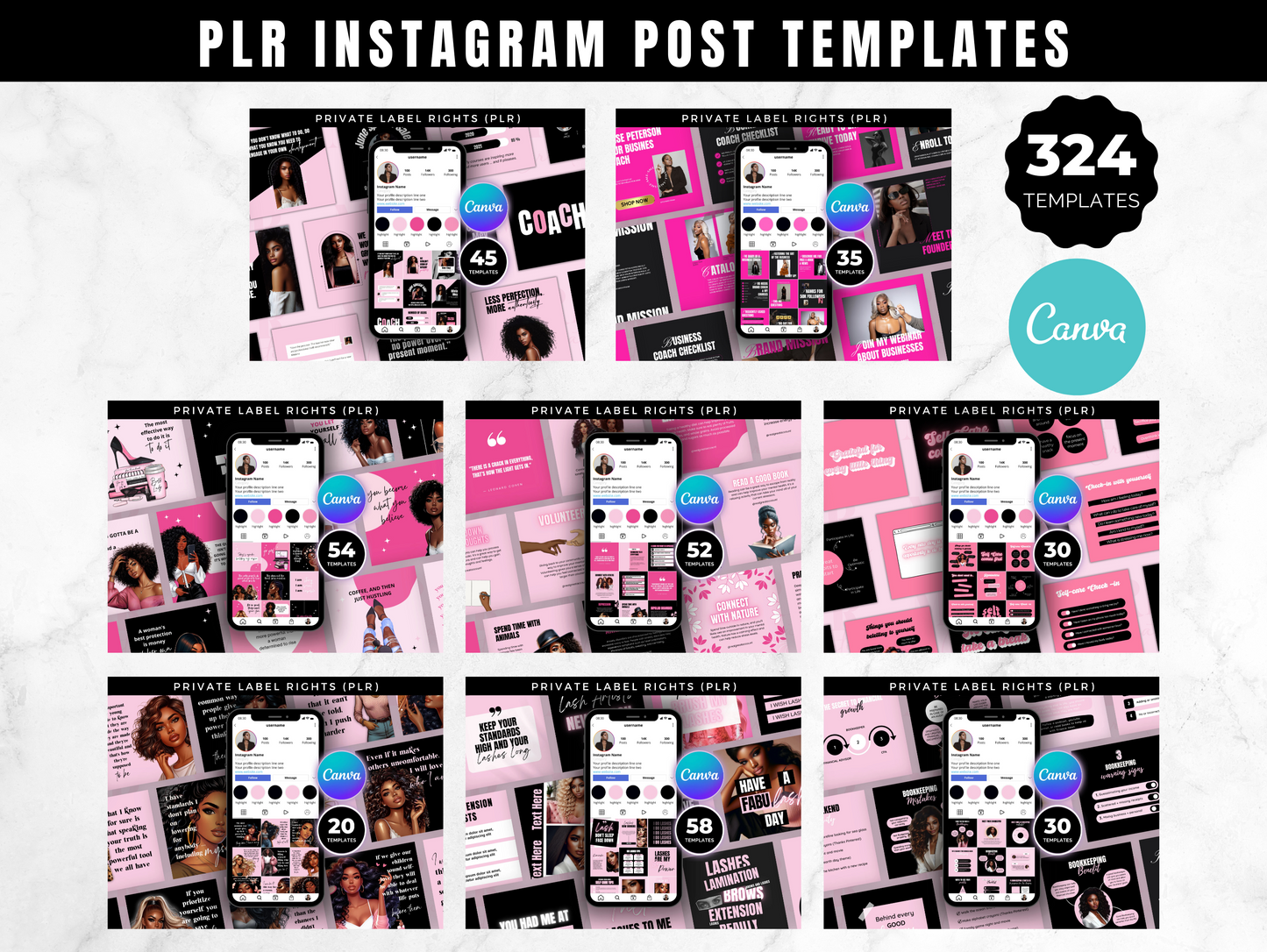 PLR Boss Babe Entrepreneurs Instagram Post Templates Bundle