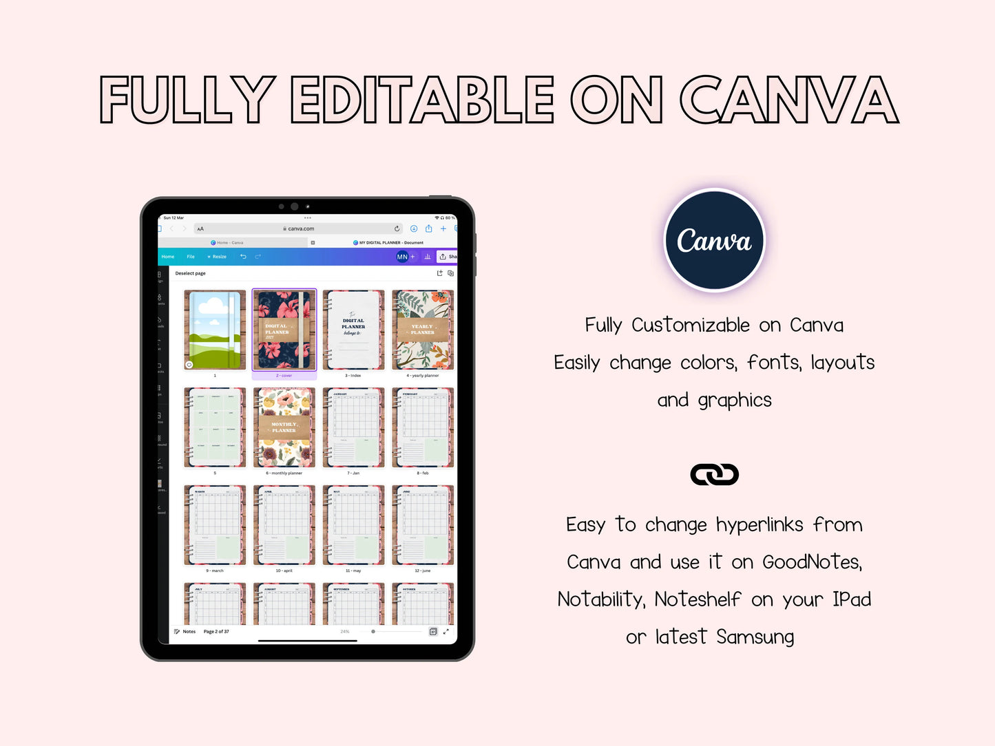 PLR Canva Realistic digital planner TEMPLATE