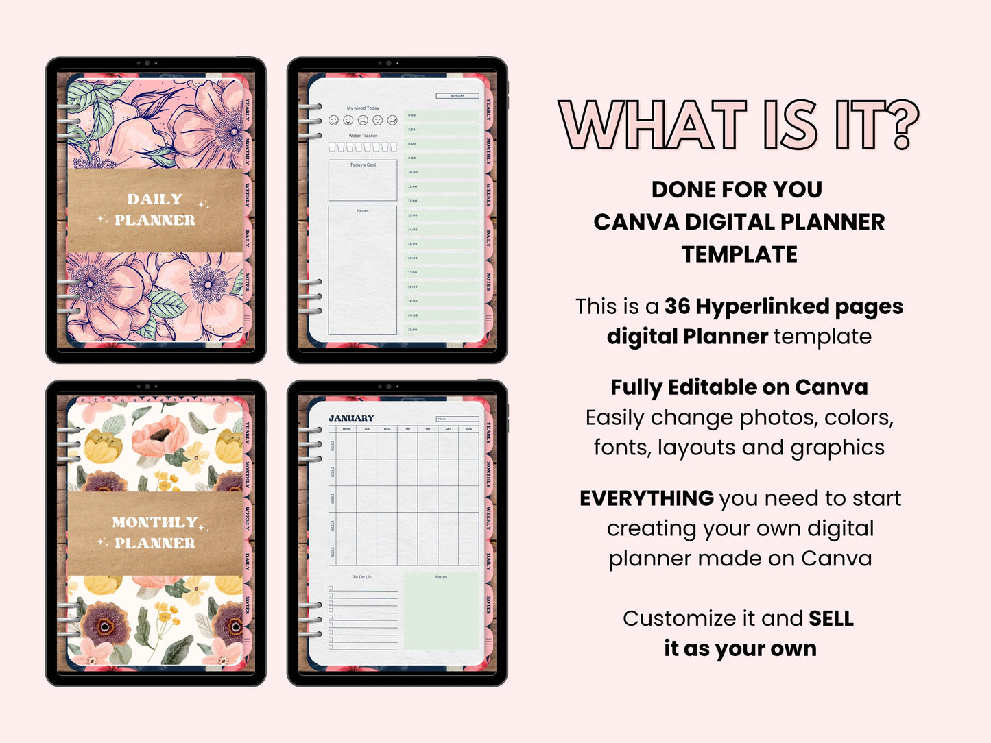 PLR Canva Realistic digital planner TEMPLATE