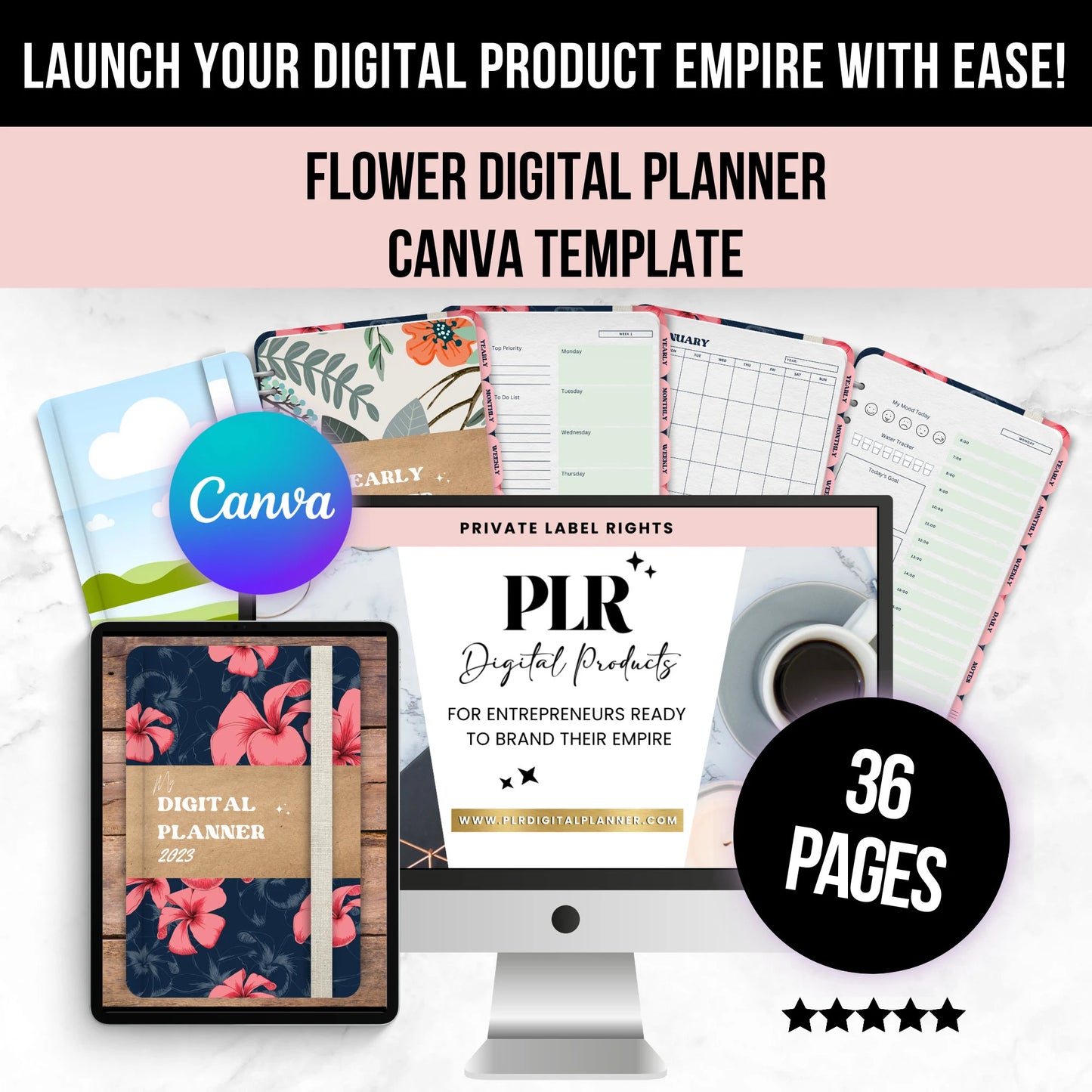 PLR Canva Realistic digital planner TEMPLATE