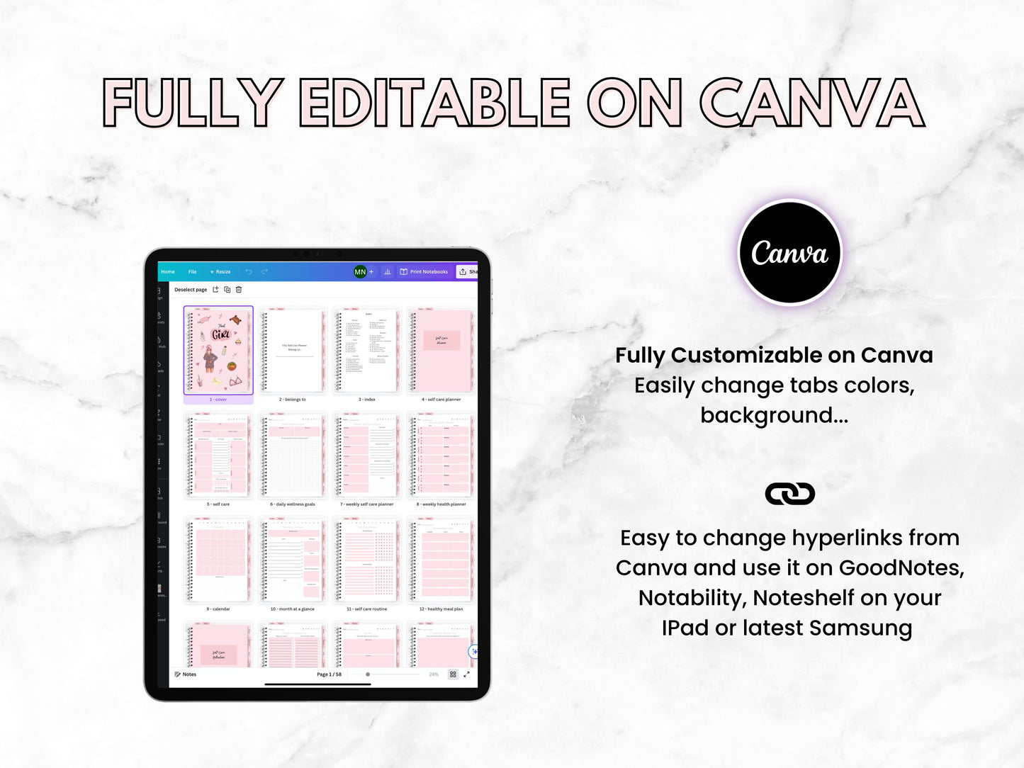 That Girl Self-Care Canva Digital Planner Template